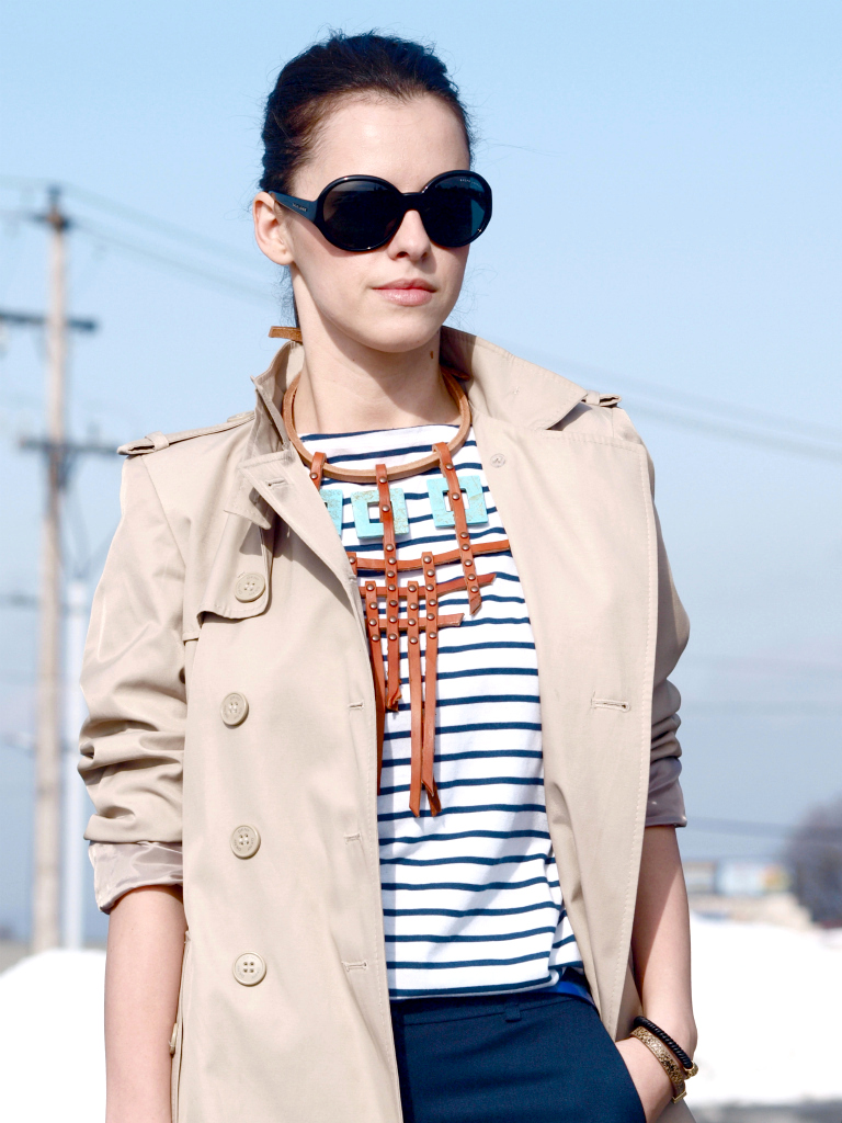 bittersweet colours, DIY, stripes, vintage, Zara, DIY necklace, trench coat, street style stripes trend