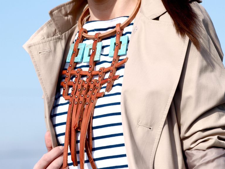 bittersweet colours, DIY, stripes, vintage, Zara, DIY necklace, trench coat, street style stripes trend