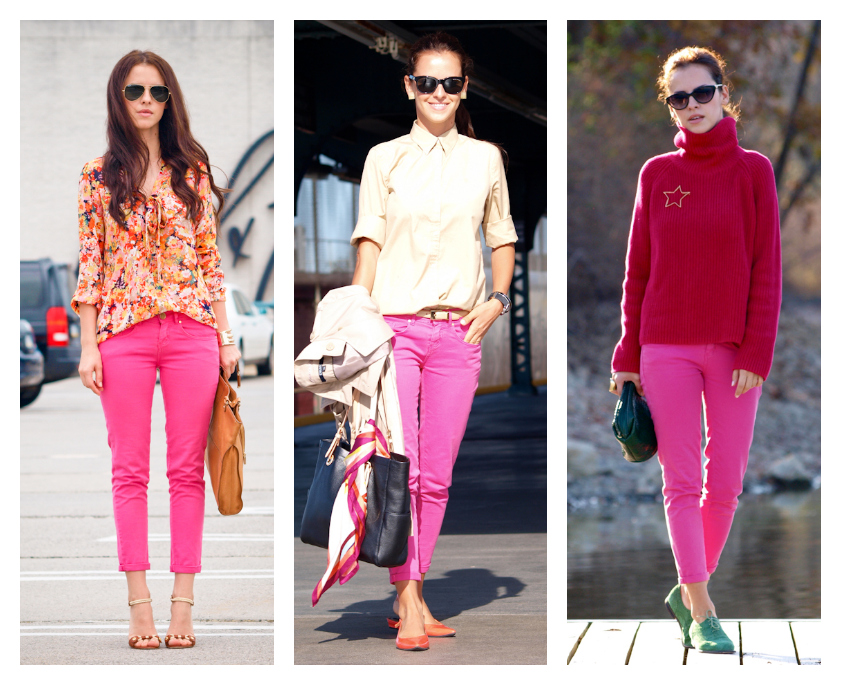 bittersweet colours, street style, jeans, pink jeans, versatile style 