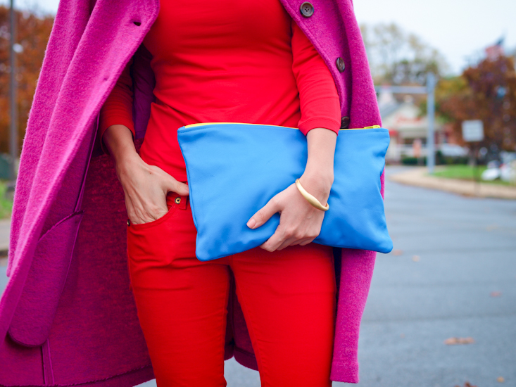 bittersweet colours, fall street style, street style, fall trends, pink coat, colours , red pants, colorful coats,