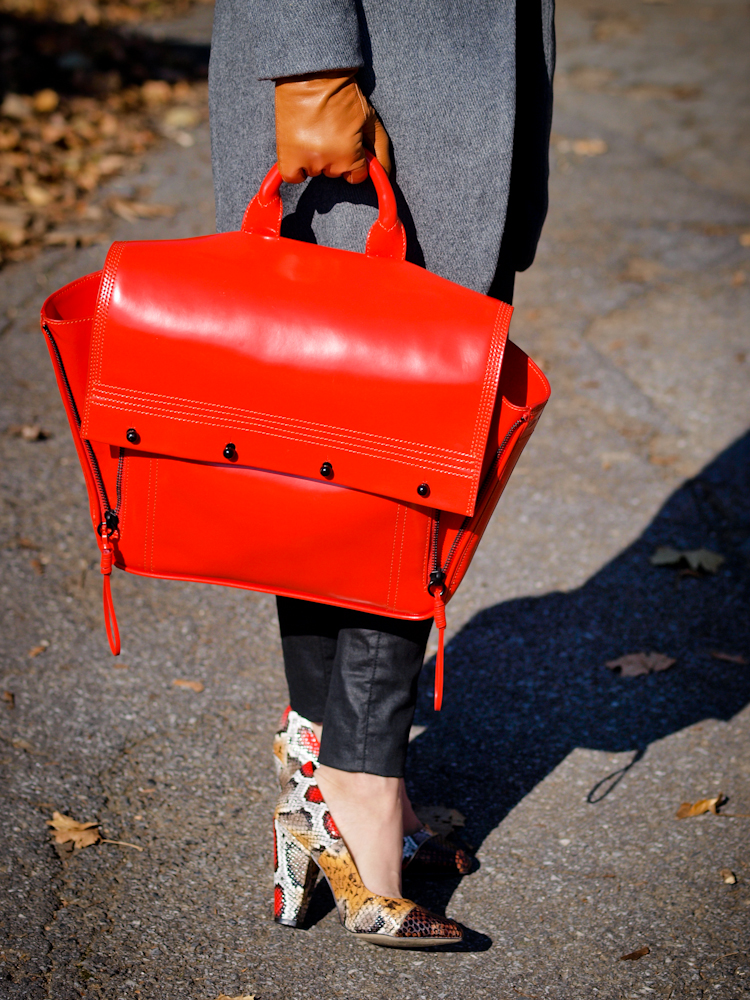 bittersweet colours,  street style, 3.1 phillip lim bag, red bag, masculine trend