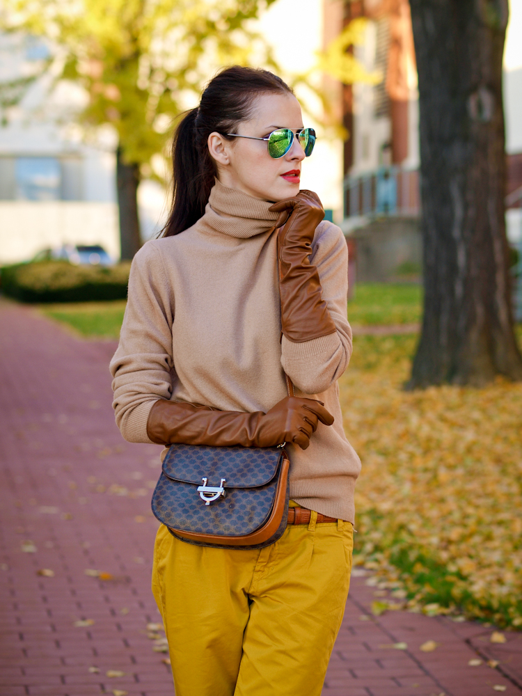 bittersweet colours, street style, fall colors, fall trends, mustard, leather gloves, leopard print pumps,