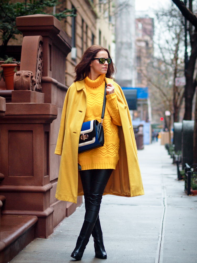 bittersweet colours, New York, street style, holidays, christmas tree, yellow coat, colorful coats, 