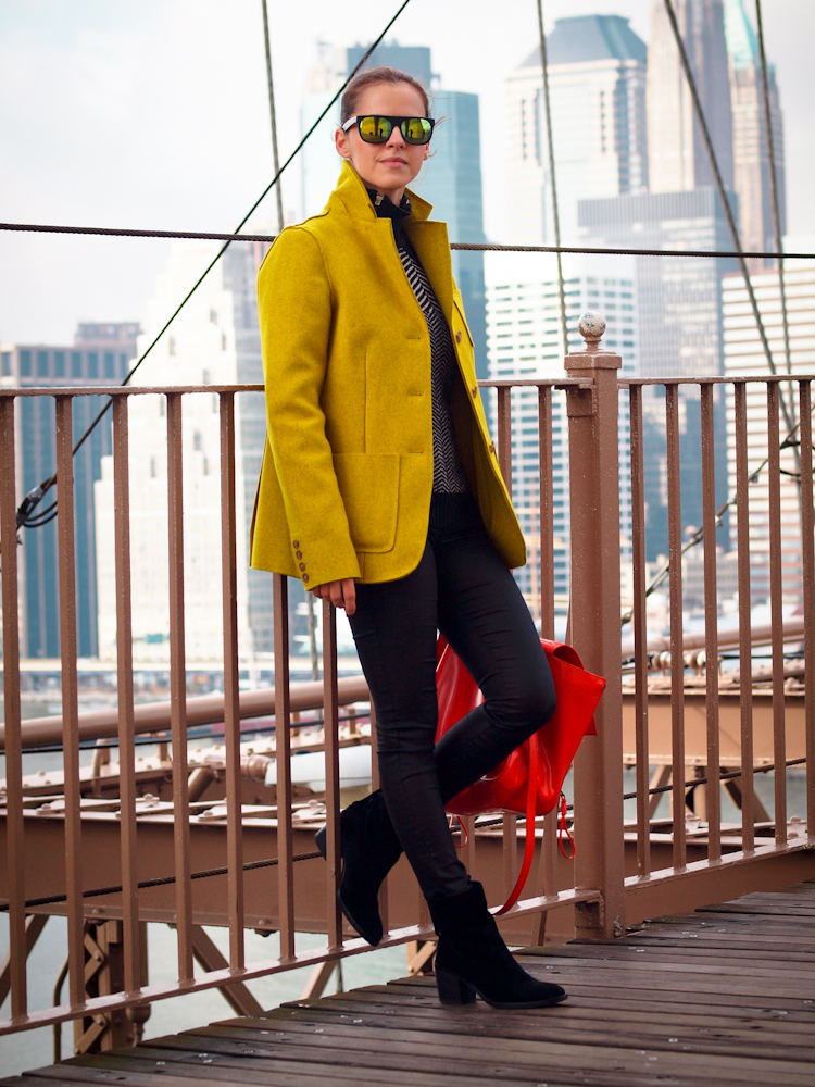 bittersweet colours, New York, colorful coats, yellow coat, 3.1 phillip lim bag, holidays, mirrored sunglasses, street style,