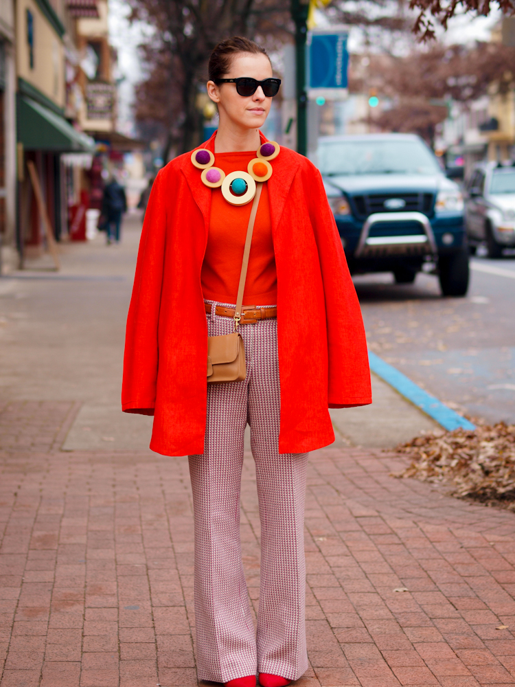 bittersweet colours ,colorful coats, orange coat,  pastels, fall street style,