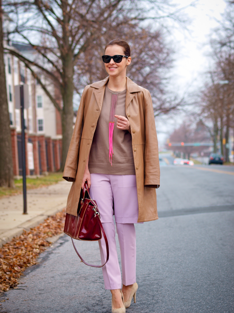 bittersweet colours, leather trench , leather coat, camel coat,  pastels, fall street style,