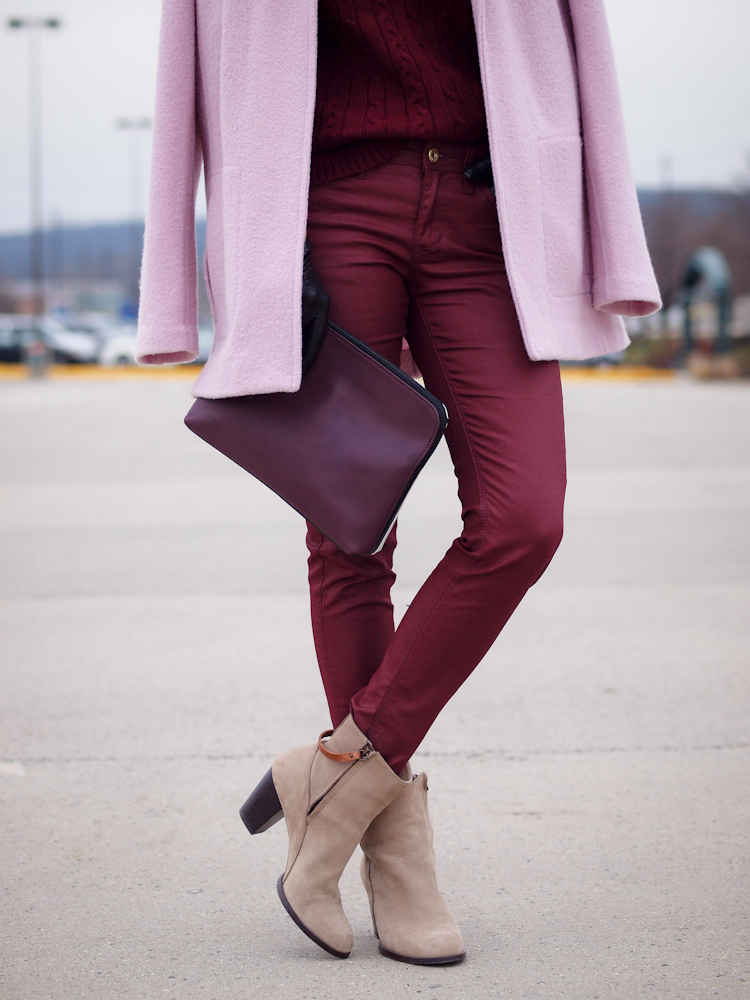 bittersweet colours, pink- bordeaux colors, fall coats, fall trends, pink coat, burgundy coat, 3.1 phillip lim bag, street style, zara boots, turtleneck, nude boots