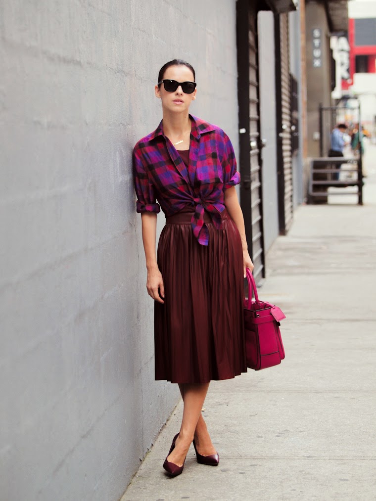 bittersweet colours, NYFW, New York, fall colors, burgundy color, Reed Krakoff, Sam Edelman, pleated trend, Plaid trend, COLORS, street style, 