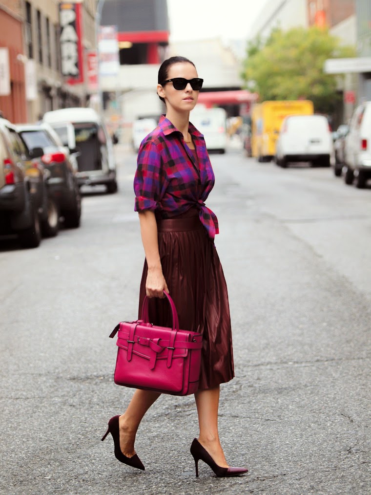 bittersweet colours, NYFW, New York, fall colors, burgundy color, Reed Krakoff, Sam Edelman, pleated trend, Plaid trend, COLORS, street style, 
