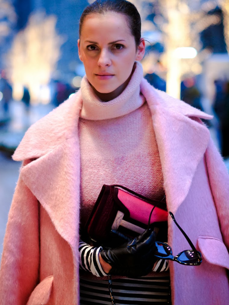 ASOS, bittersweet colours, Christmas, holidays, New York, pastel trends, pierre hardy, PINK, Pink coat, PINK TREND, rosy glow, street style, stripes, winter pastels, winter trends, 