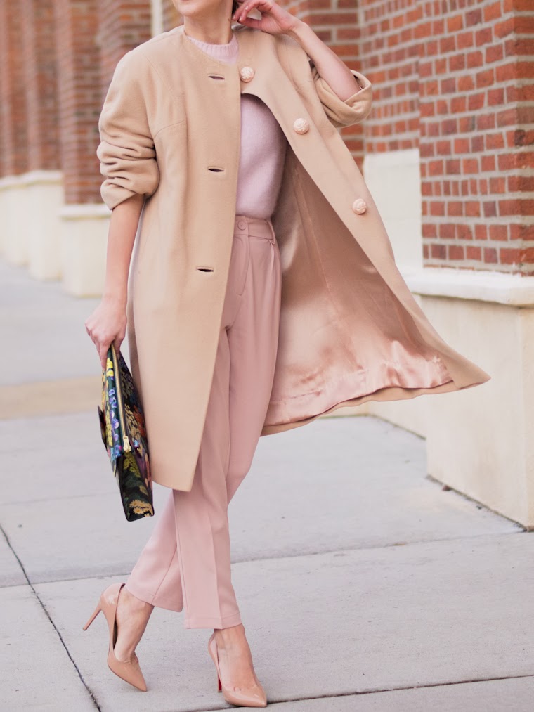bittersweet colours, blush colors, pastel trends, PINK TREND, sophie hulme, Christian Louboutin, floral prints, blush coat, street style, winter pastels,