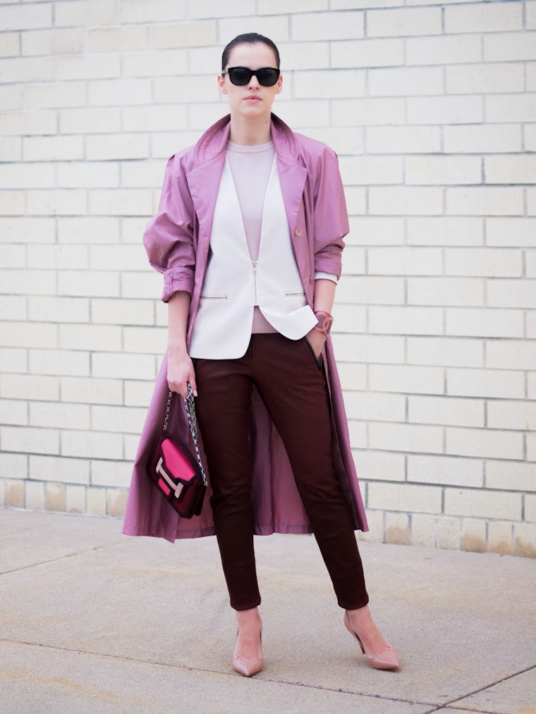 A.L.C leather pants, bittersweet colours, burgundy color, CHANEL, Christian Louboutin, layers, leather pants, pierre hardy, Pink coat, PINK TREND, rose, street style, Trench coat, 