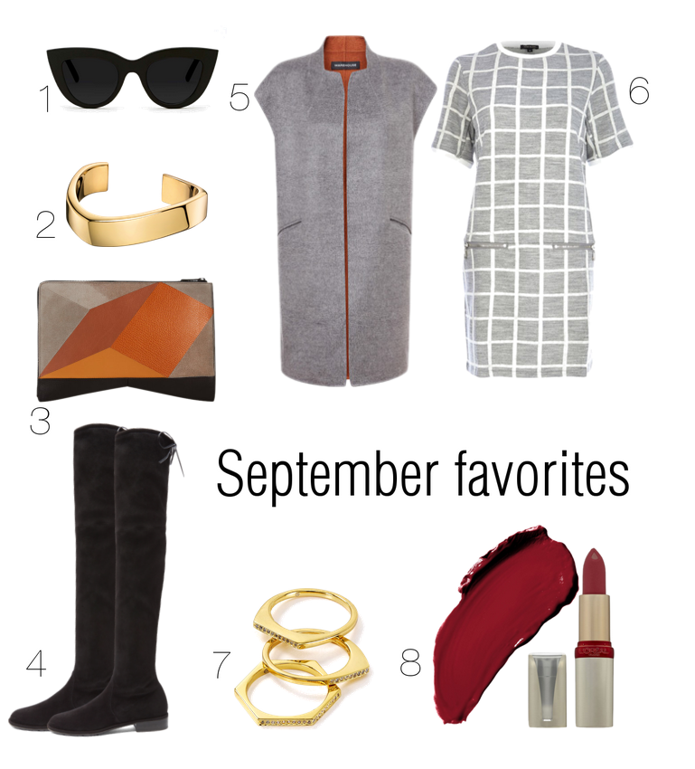 bittersweet colours, wishlist, september favorites, fall trends, stuart weitzman boots, narciso Rodriguez, check dress, river island, sleeveless coat,