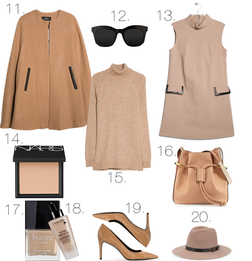 bittersweet colours, wishlist, camel trend, blush colors, blush trend, fall colors, fall essentials, mango, givenchy , french connection boots, over the knee boots, nude heels, cape, hats,