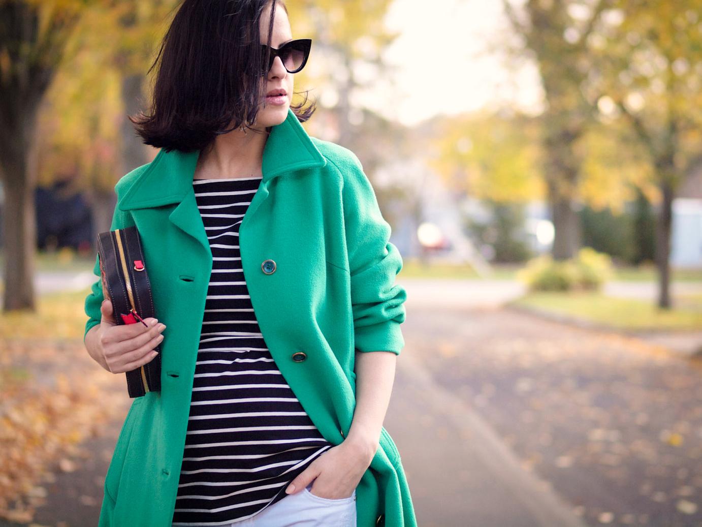 bittersweet colours, street style, fall coats, fall colors, fall trends, fall street style, Manolo Blahnik shoes, meredith wendell, stripes, boyfriend jeans, eye cat sunglasses, maternity style, bump style, 21 weeks, 