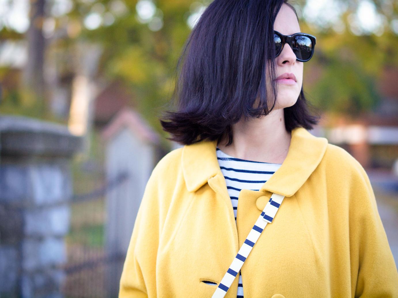 bittersweet colours, fall coats, yellow coat, sophie hulme bag, stripes, boyfriend jeans, yellow shoes, maternity style, 22 weeks, bump style, fall street style, street style,