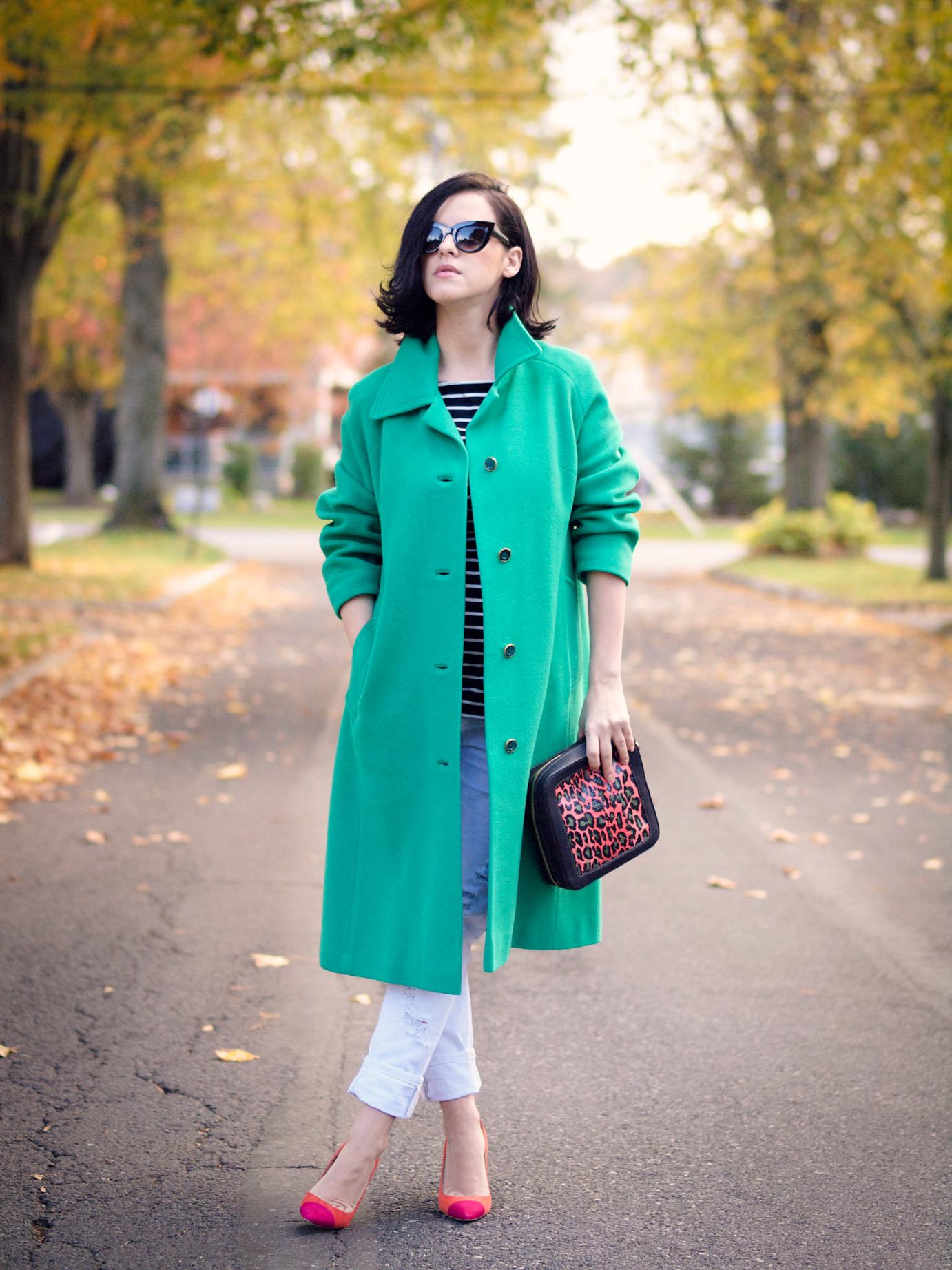 bittersweet colours, street style, fall coats, fall colors, fall trends, fall street style, Manolo Blahnik shoes, meredith wendell, stripes, boyfriend jeans, eye cat sunglasses, maternity style, bump style, 21 weeks, 