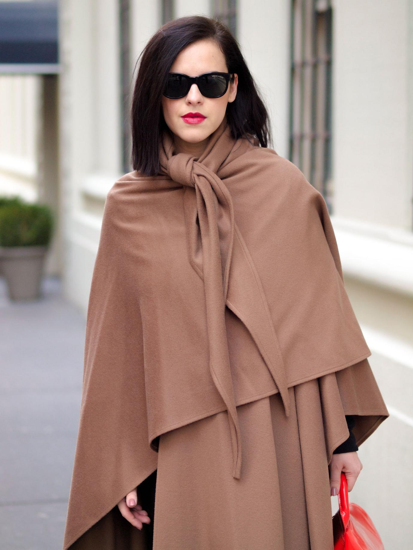 bittersweet colours, street style, winter coats, cape, benetton boots, 3.1 phillip lim bag, winter street style, maternity style, 27 weeks, New York, leather leggings, camel cape 